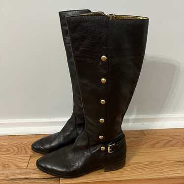 MICHAEL KORS Dark Brown TALL BOOTS w/Gold Button D