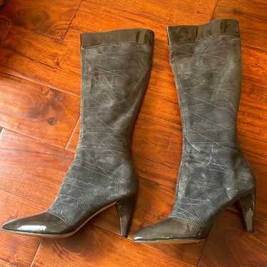 Franco Sarto grey suede and patent leather boots