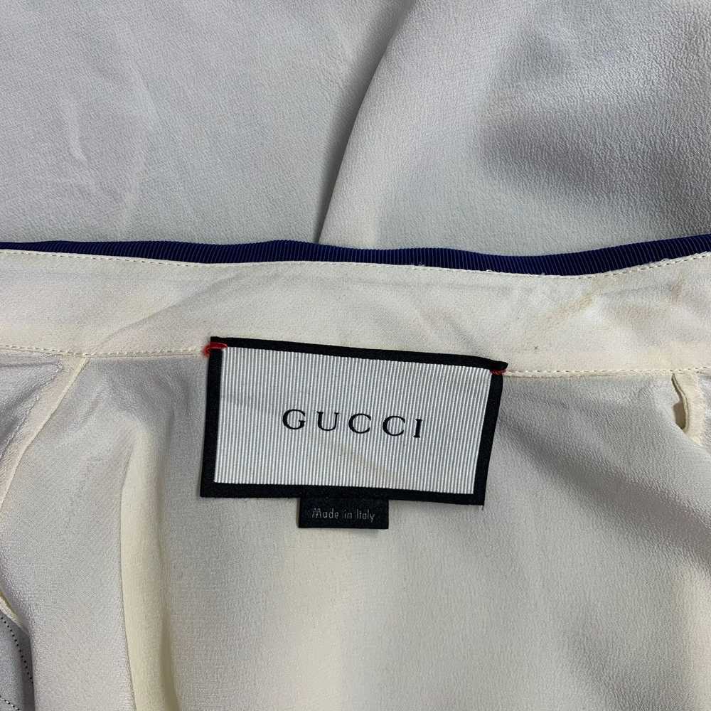 Gucci Cream Red Blue Silk Embellishment Pussybow … - image 7