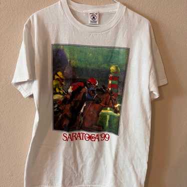 Vintage Saratoga Racetrack Shirt Mens Med White 1… - image 1