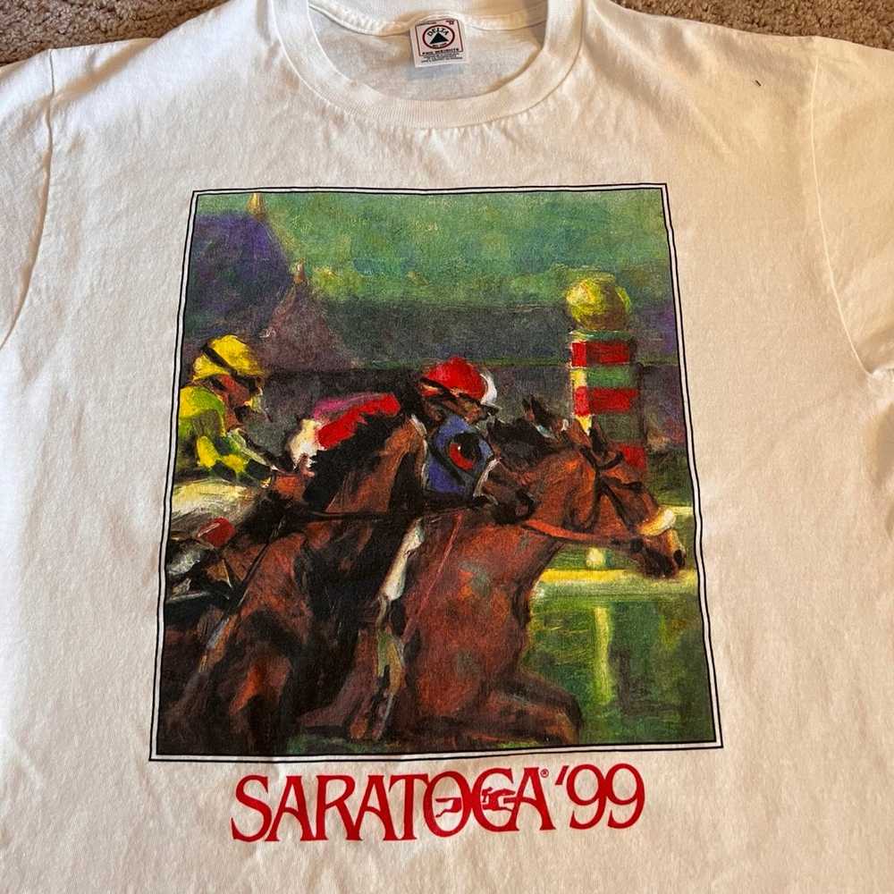 Vintage Saratoga Racetrack Shirt Mens Med White 1… - image 3