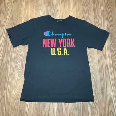 Vintage VTG Champion New York USA T Shirt Black N… - image 1