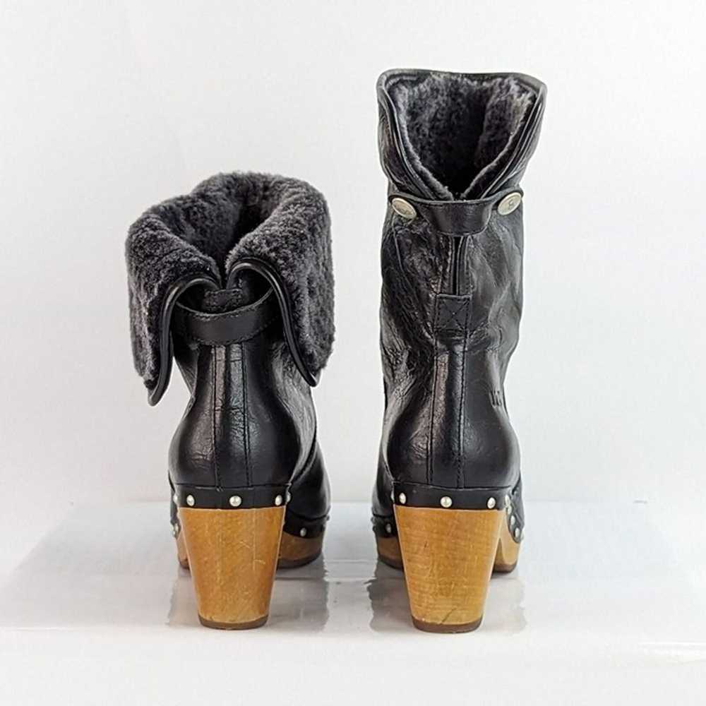 UGG Lynnea Black Leather Shearling Lined Wooden C… - image 4