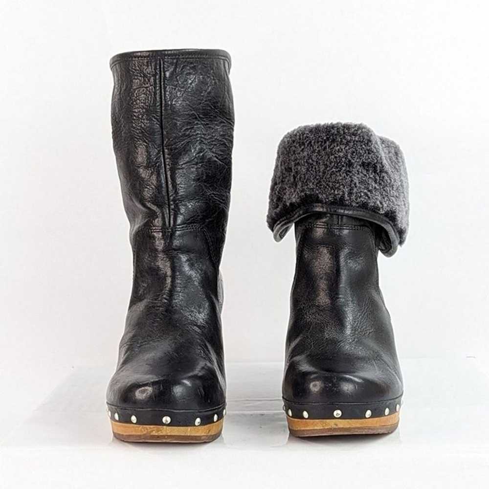 UGG Lynnea Black Leather Shearling Lined Wooden C… - image 5