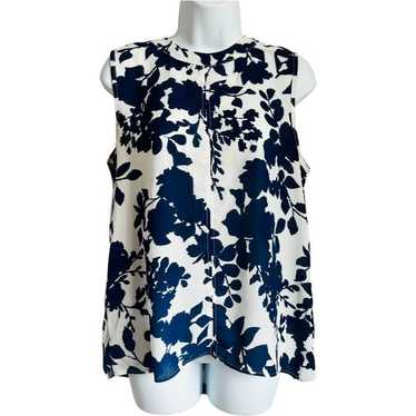 Other Paper Crane Blue Cream Floral Sleeveless To… - image 1