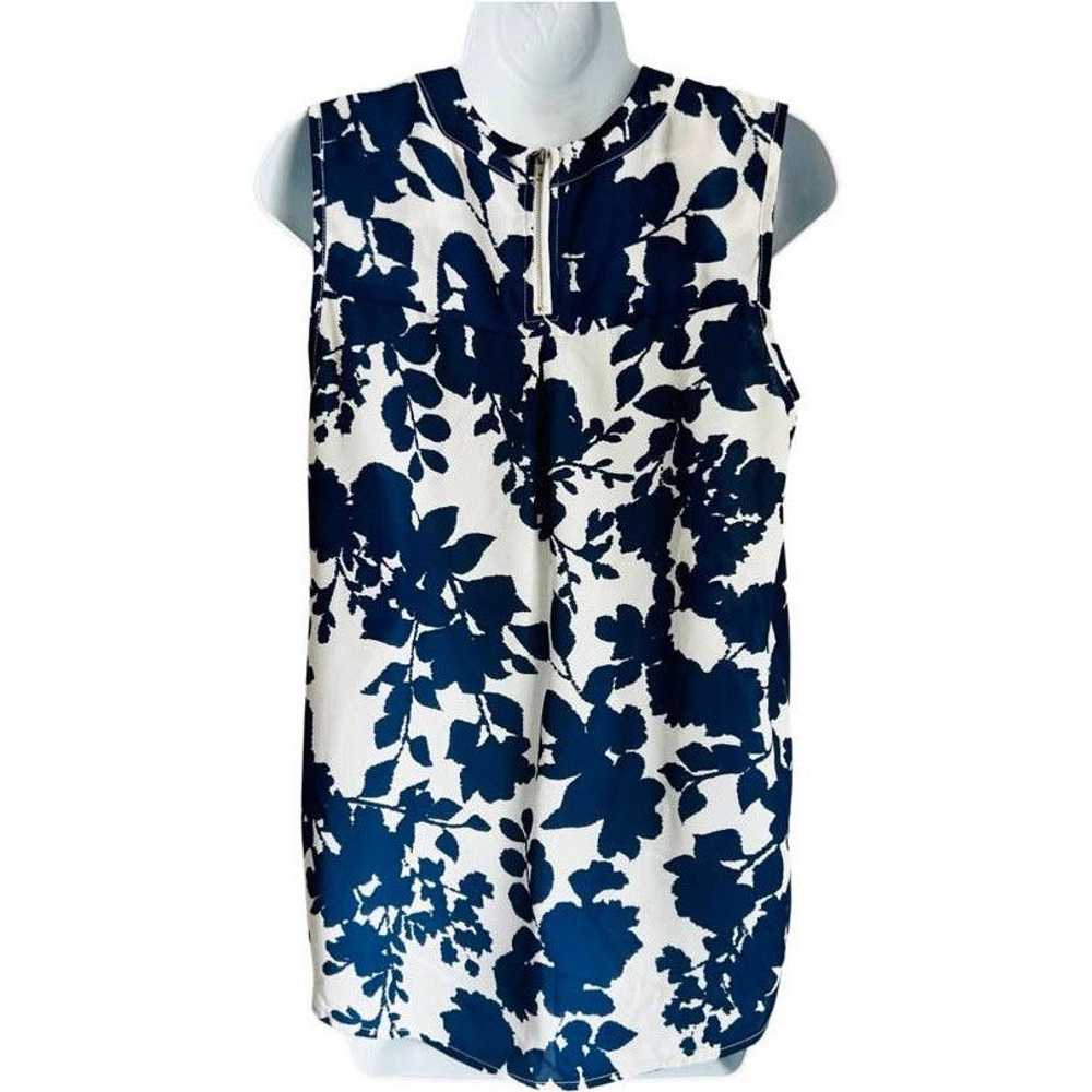 Other Paper Crane Blue Cream Floral Sleeveless To… - image 5