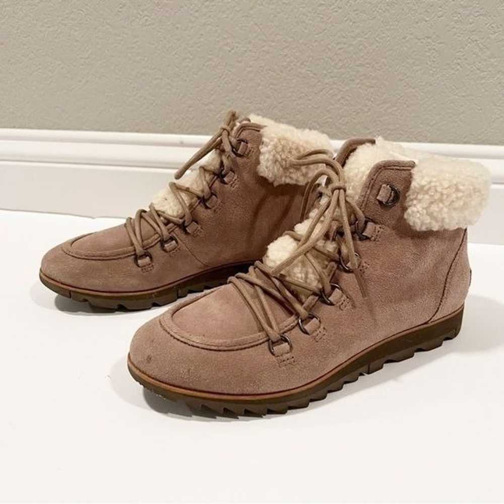 Sorel Harlow Lace Cozy Bootie Tan Suede Sherpa Si… - image 2