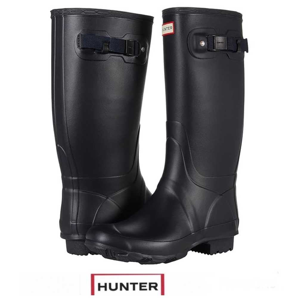 HUNTER Women Black Huntress Wide Rubber Knee High… - image 1