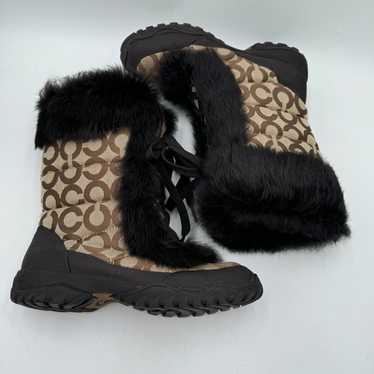 Coach Jennie Black Rabbit Fur Lace-Up Lined Brown… - image 1