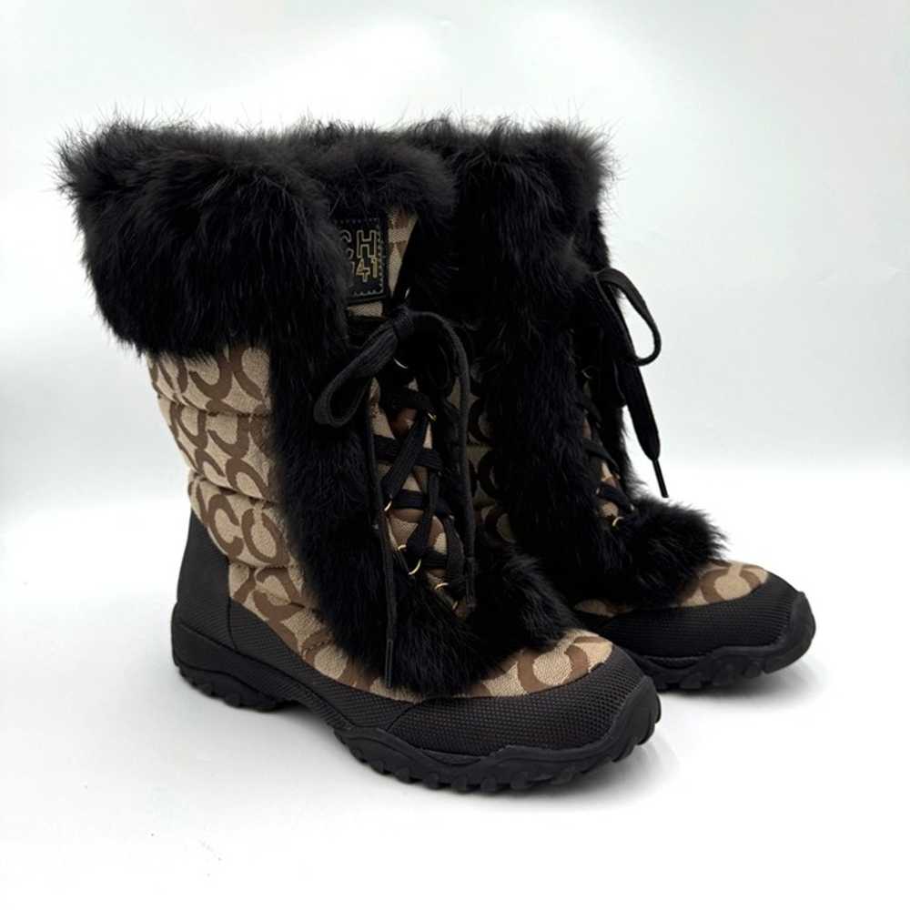 Coach Jennie Black Rabbit Fur Lace-Up Lined Brown… - image 2