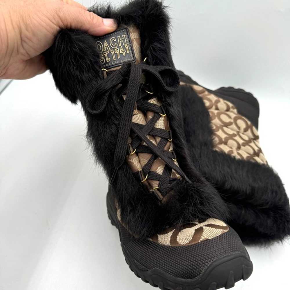 Coach Jennie Black Rabbit Fur Lace-Up Lined Brown… - image 3