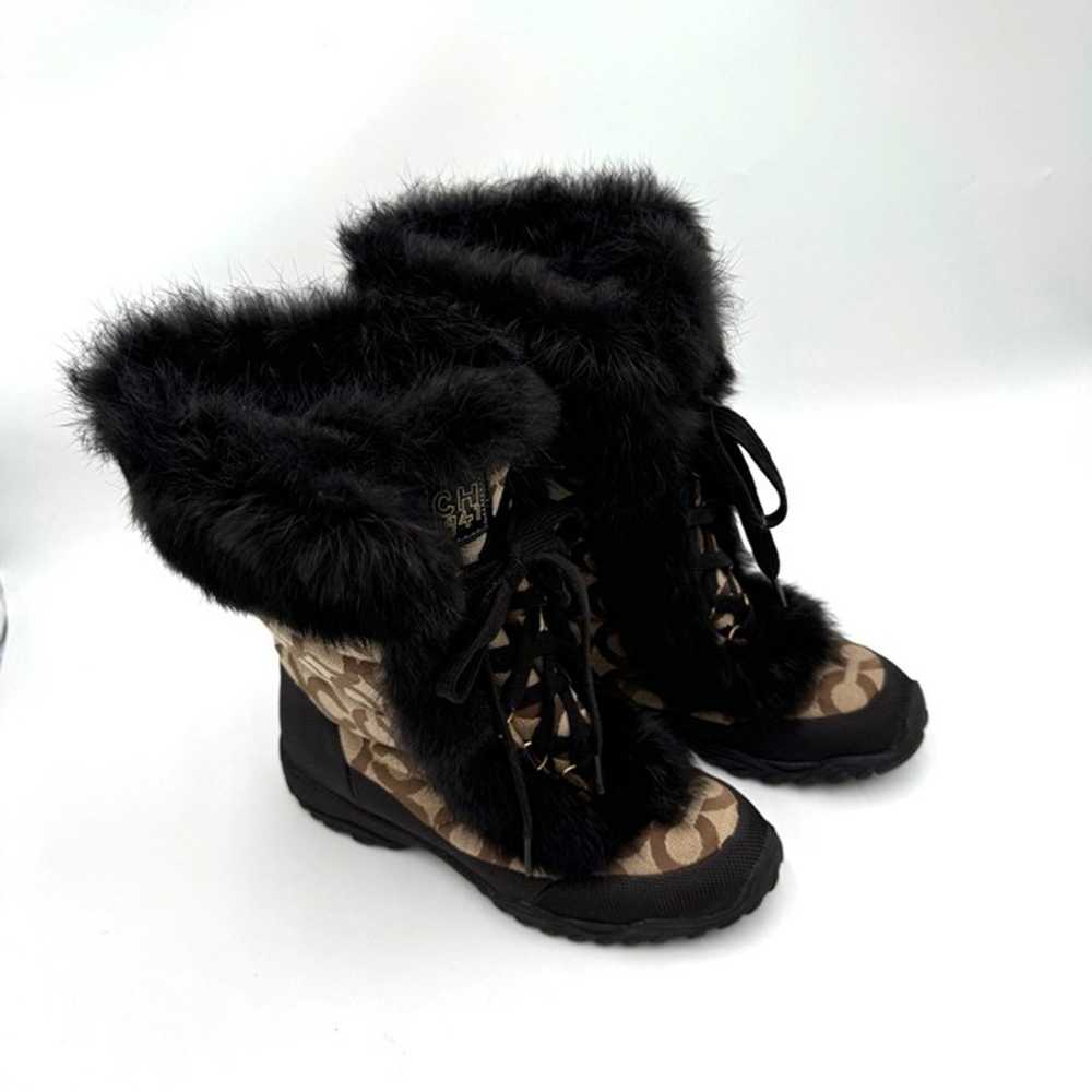 Coach Jennie Black Rabbit Fur Lace-Up Lined Brown… - image 7