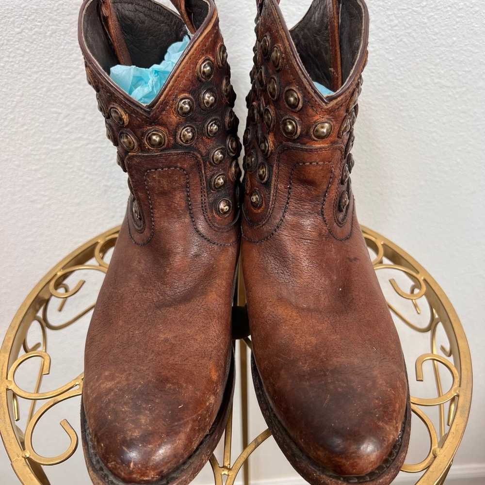 Frye Wyatt Disc Studded Distressed Western Boots … - image 2