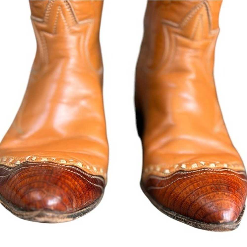 Tony Lama Chestnut Brown Leather Boots Lizard Toe… - image 10