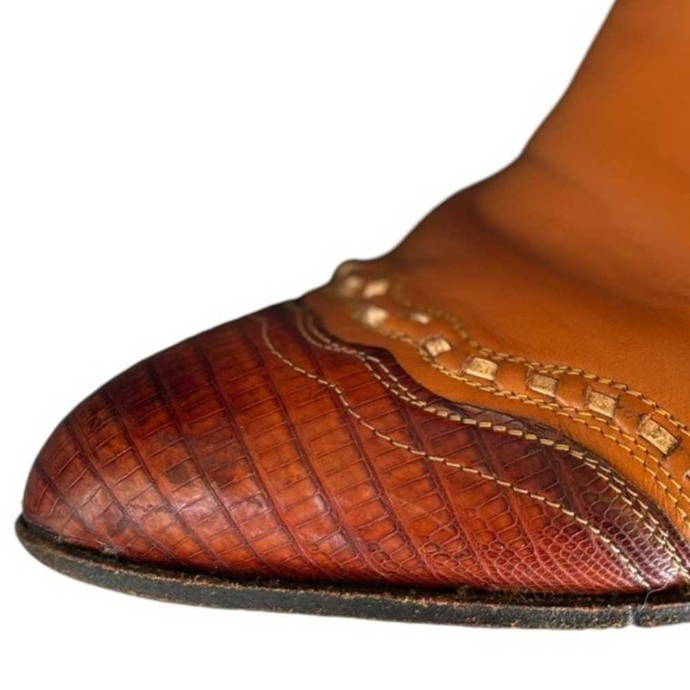 Tony Lama Chestnut Brown Leather Boots Lizard Toe… - image 12