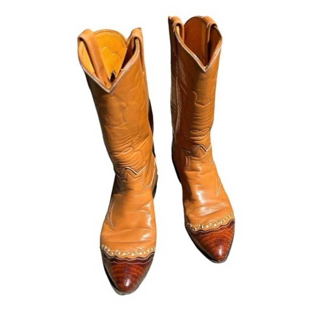 Tony Lama Chestnut Brown Leather Boots Lizard Toe… - image 9