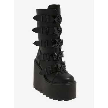 YRU Black Bat Bow Dune Platform Boots (Size 8) - image 1