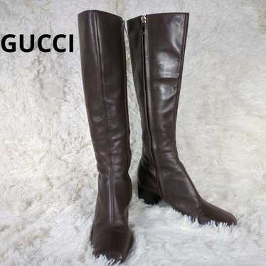 【GUCCI】Leather Square Toe Long Boots 21.5cm - image 1