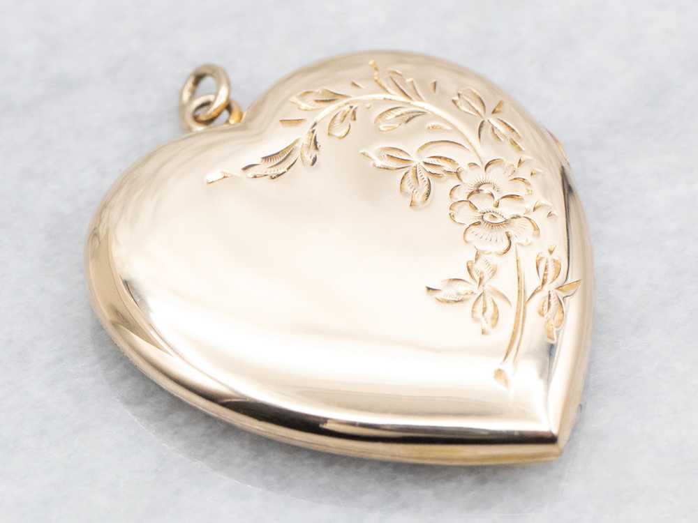 Floral Etched Heart Shaped Locket - image 1