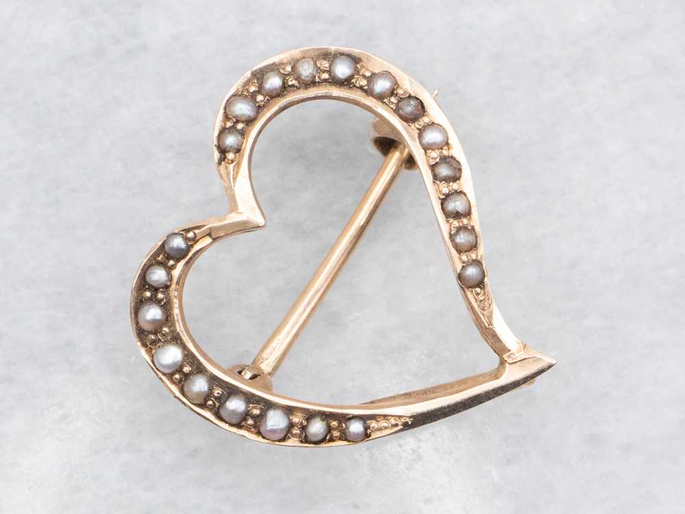 Vintage Seed Pearl Heart Shaped Brooch - image 1