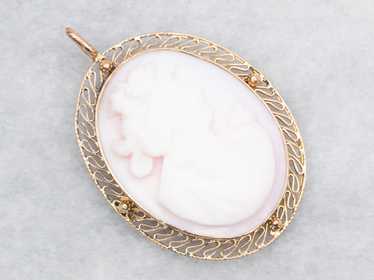 Mid-Century Pink Shell Cameo Pendant or Pin - image 1