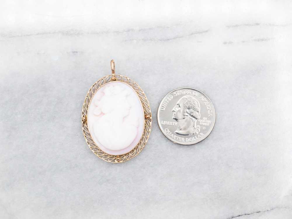 Mid-Century Pink Shell Cameo Pendant or Pin - image 3