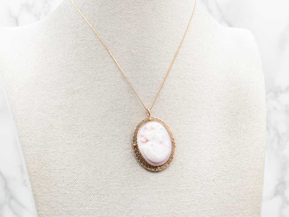 Mid-Century Pink Shell Cameo Pendant or Pin - image 4