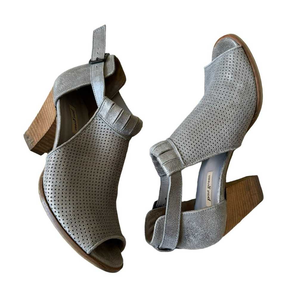 PAUL GREEN Leather Peep Toe Booties Pewter Gray S… - image 2