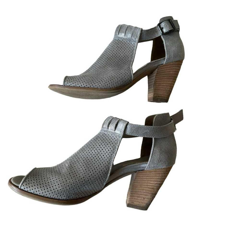 PAUL GREEN Leather Peep Toe Booties Pewter Gray S… - image 3