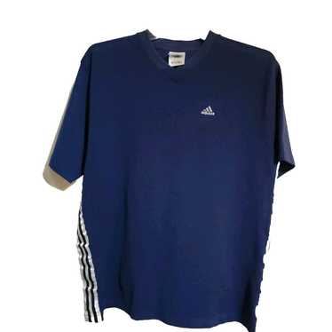 Vintage Adidas Tshirt Medium Navy With White Stri… - image 1