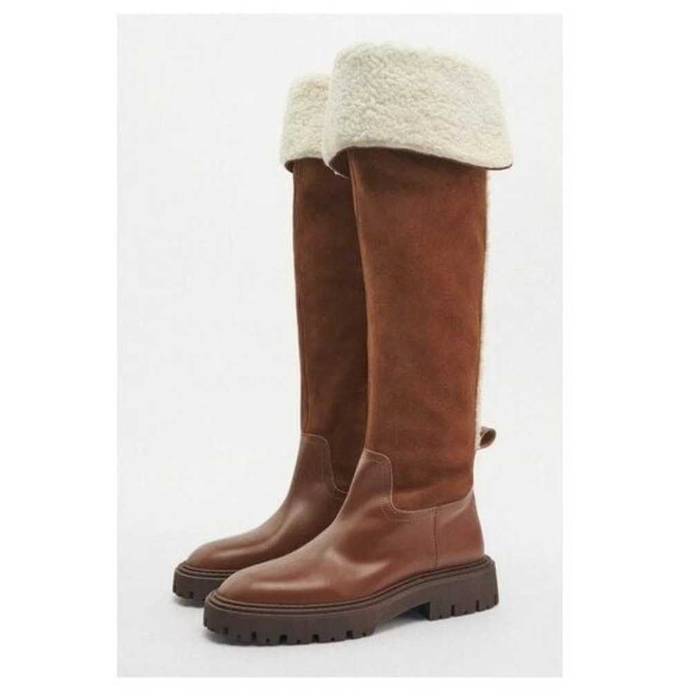 ZARA Over The Knee Boots with Fleece Trim - image 1