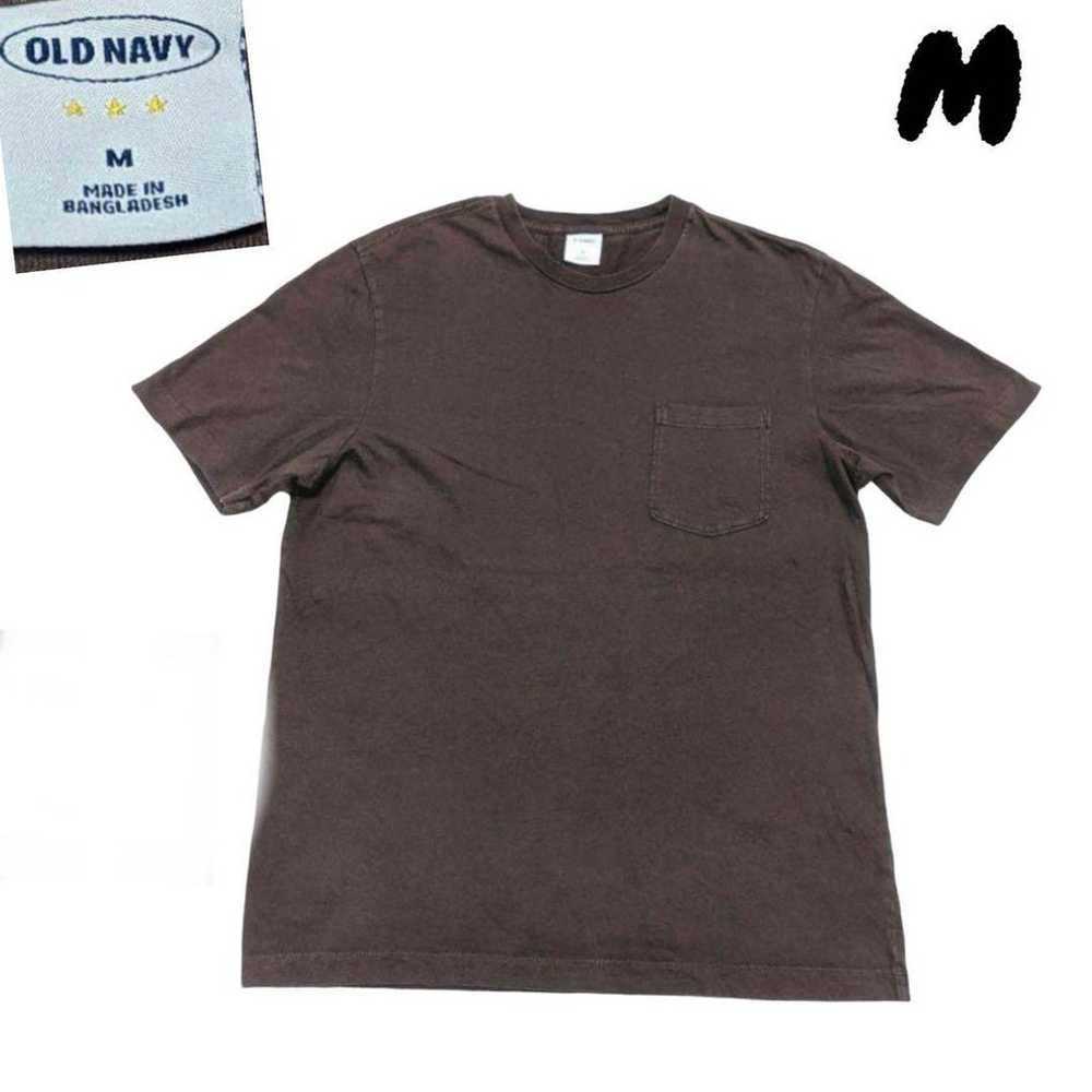 00s Vintage OLD NAVY Plain Pocket T-shirt M Brown - image 1