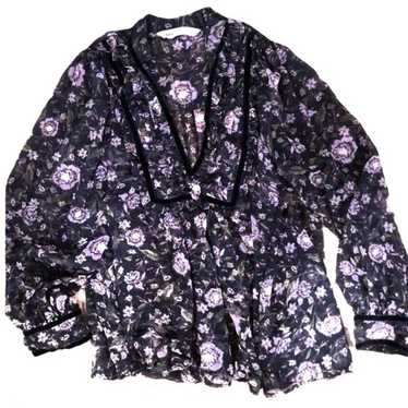 Zara Zara Black & Pink Sheer Floral Blouse - image 1