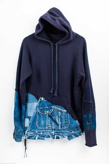 Greg Lauren SS16 Navy Fleece Vintage Denim Hoodie