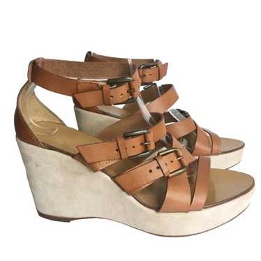 J.Crew Leather Strappy Platform Wedges Heeled San… - image 1