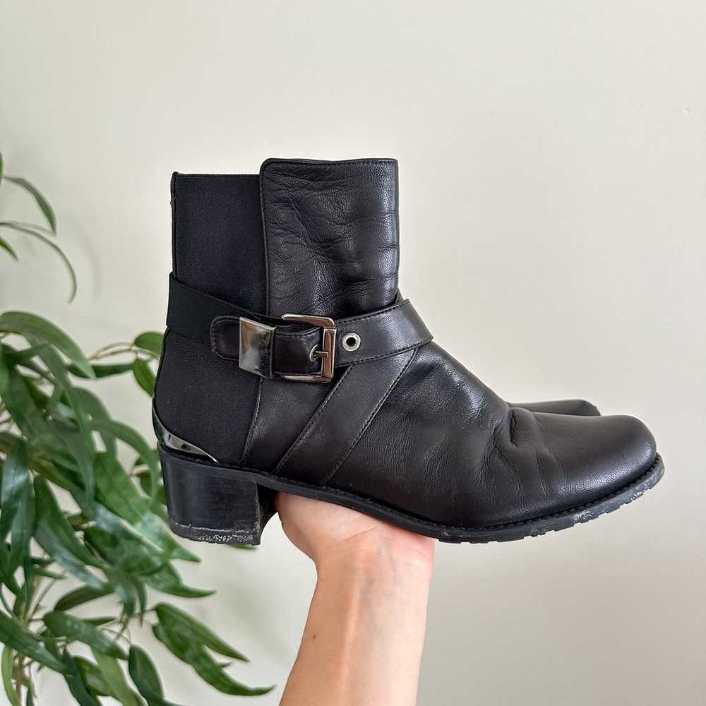 Stuart Weitzman Manlow Leather Ankle Moto Booties… - image 2