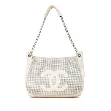 White Chanel Caviar Perforated Hollywood Accordion