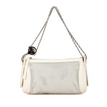 White Chanel Caviar Perforated Pulley Shoulder Bag