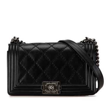 Black Chanel Medium Calfskin Double Stitch Boy Fla