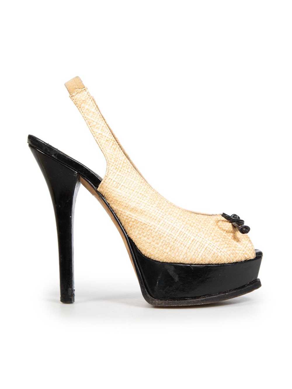 Fendi Black & Beige Patent Leather Raffia Platfor… - image 1