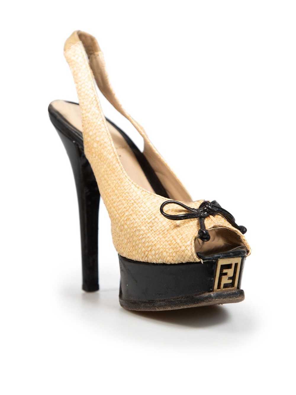 Fendi Black & Beige Patent Leather Raffia Platfor… - image 2