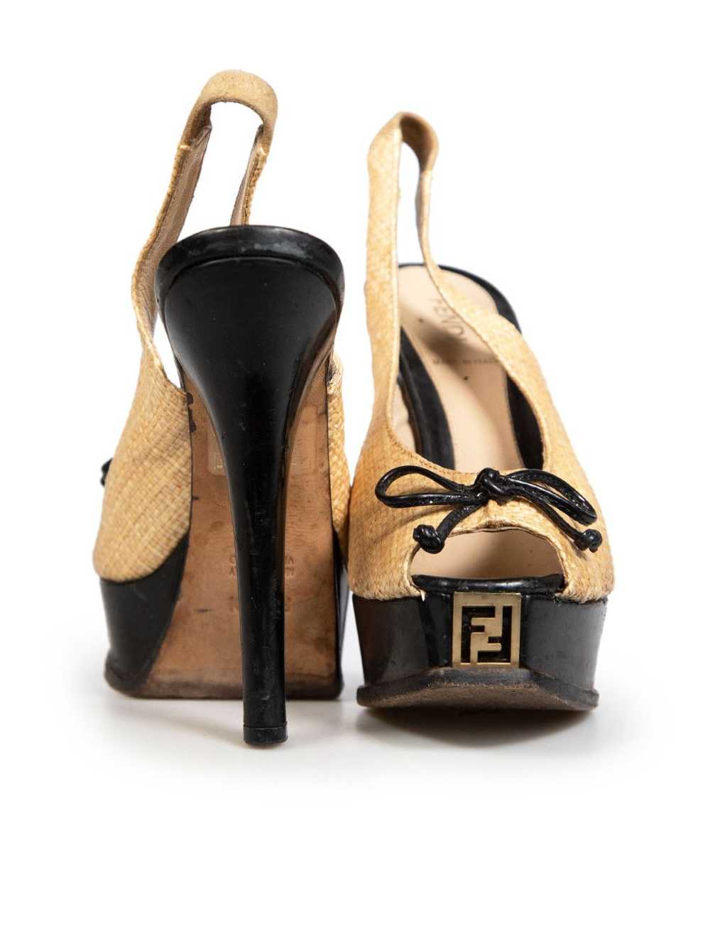 Fendi Black & Beige Patent Leather Raffia Platfor… - image 3