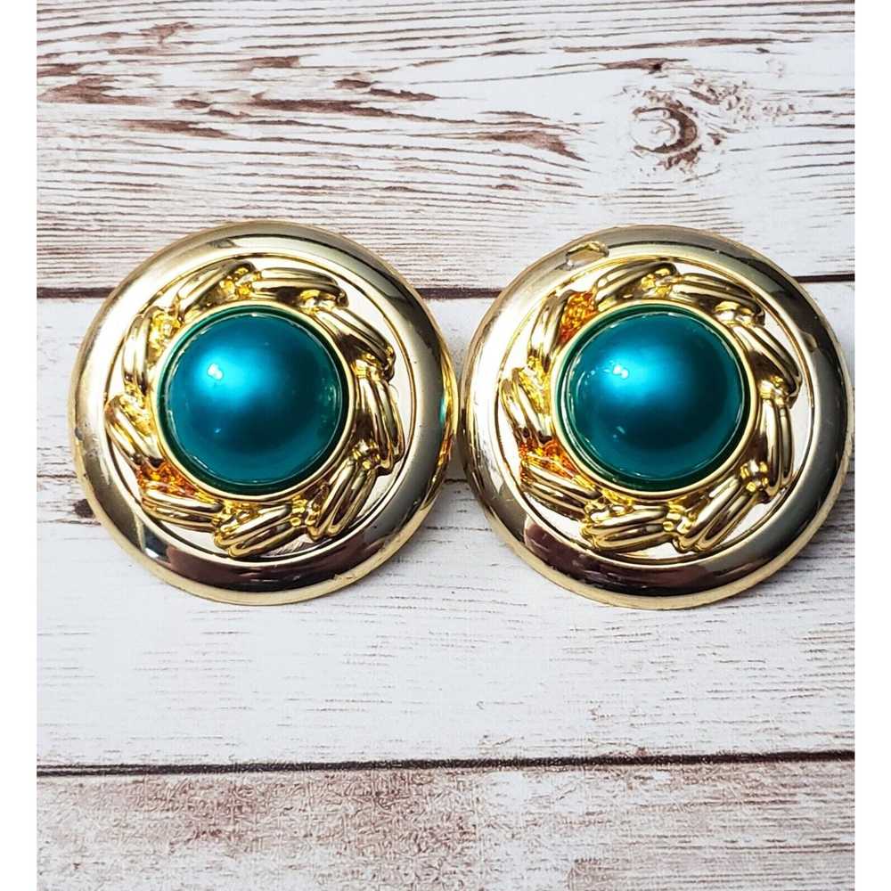 Other Vintage Clip On Earrings Turquoise Tone & G… - image 1