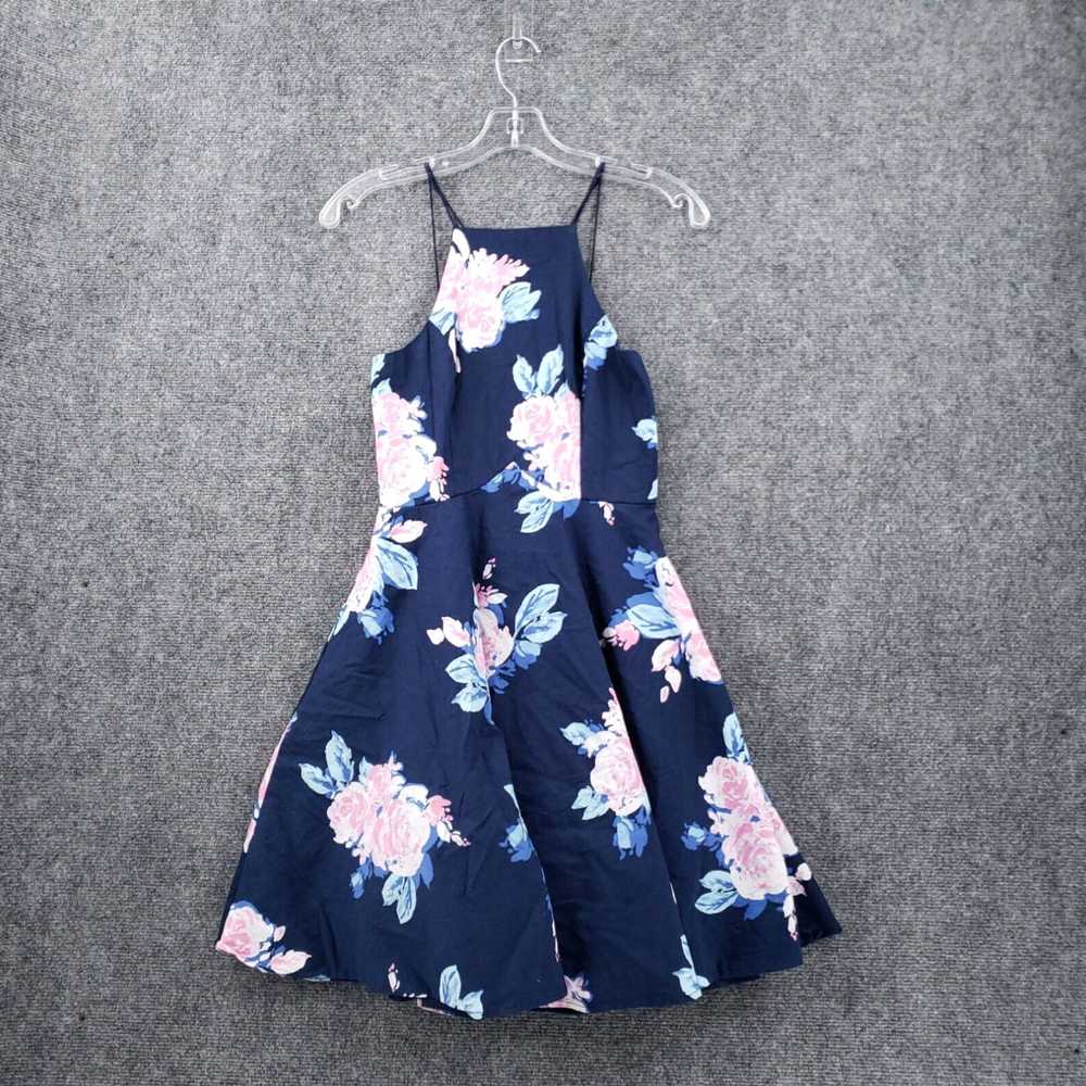 Vintage Womens Blue Floral A Line Cotton Dress wi… - image 1