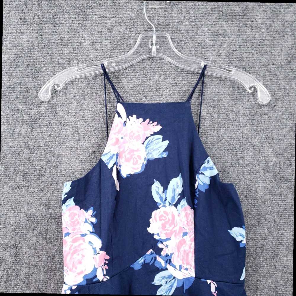 Vintage Womens Blue Floral A Line Cotton Dress wi… - image 2