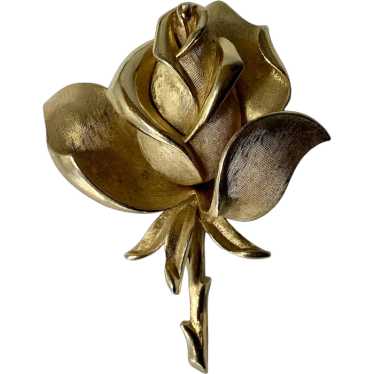 Vintage Beautiful Trifari Golden Rose Brooch Pin