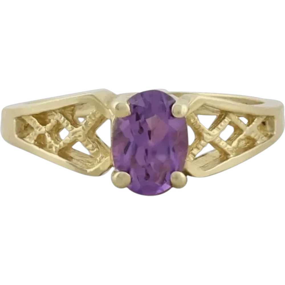 10k Yellow Gold Natural Amethyst Ring Size 5 1/2 - image 1