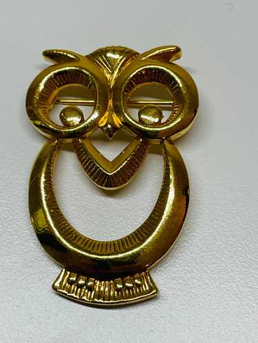 Gold Owl Brooch - image 1