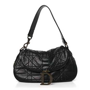 CHRISTIAN DIOR Lambskin Cannage Flap Bag Black