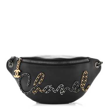 CHANEL Calfskin Chain 20s Signe Waist Bag Black